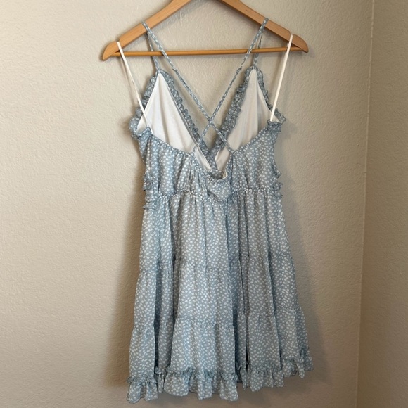 NWT, Aakaa Women’s Low Back Cami Strap Floral Print Blue & White Mini Dress, Med - Picture 4 of 6